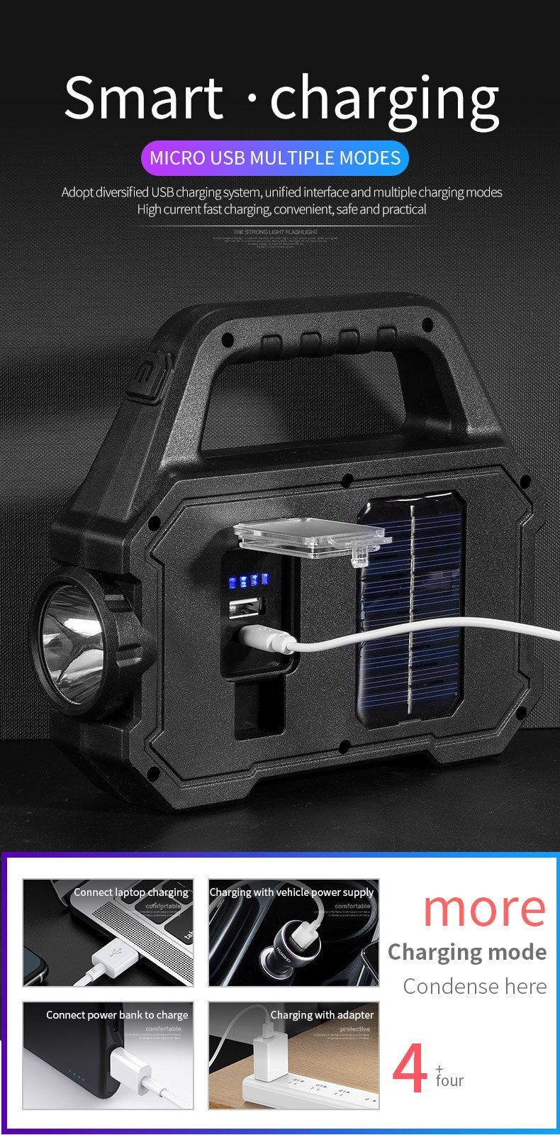 Lampe de poche solaire-rechargeable (type 1)