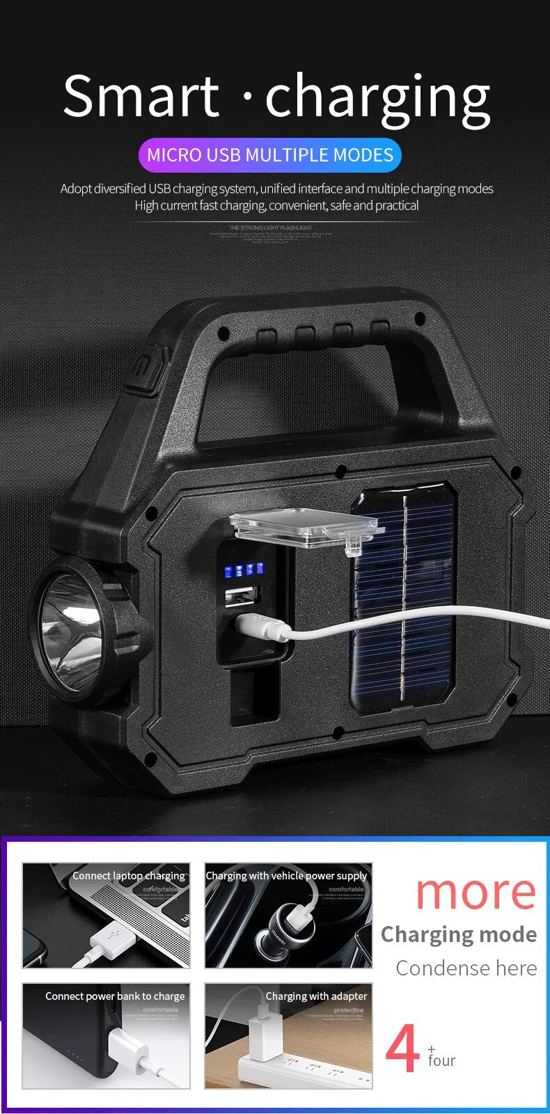 Lampe de poche solaire-rechargeable (type 1)
